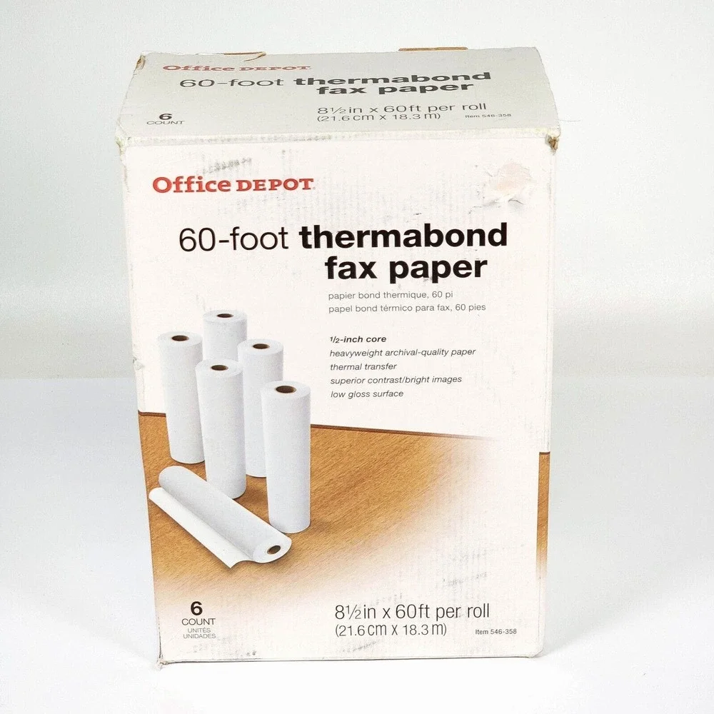 Office Depot 60-foot Thermabond Fax Machine Paper 6 Count 8.5in x 60ft Brand New